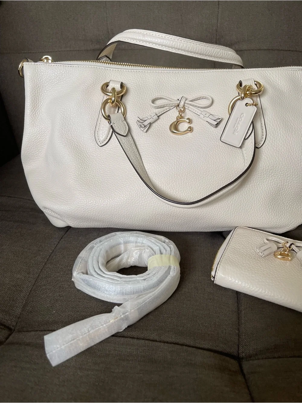 COACH Ally Pebbled Leather crossbody Chalk/Ivory  Satchel w/ Matching Wallet